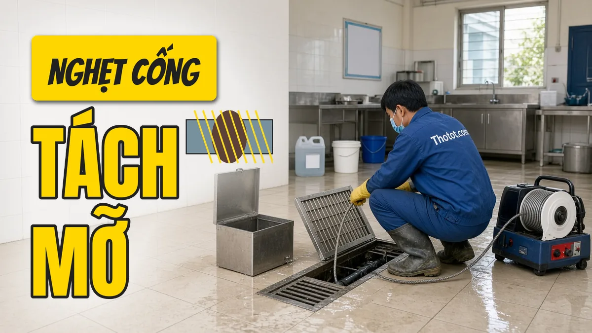 Xử lý nghẹt cống, bể tách mỡ nhà bếp trường học