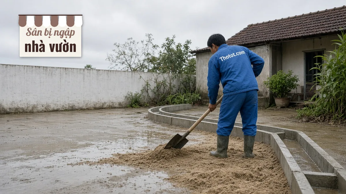 Xử lý sân trước nhà vườn bị ngập nước