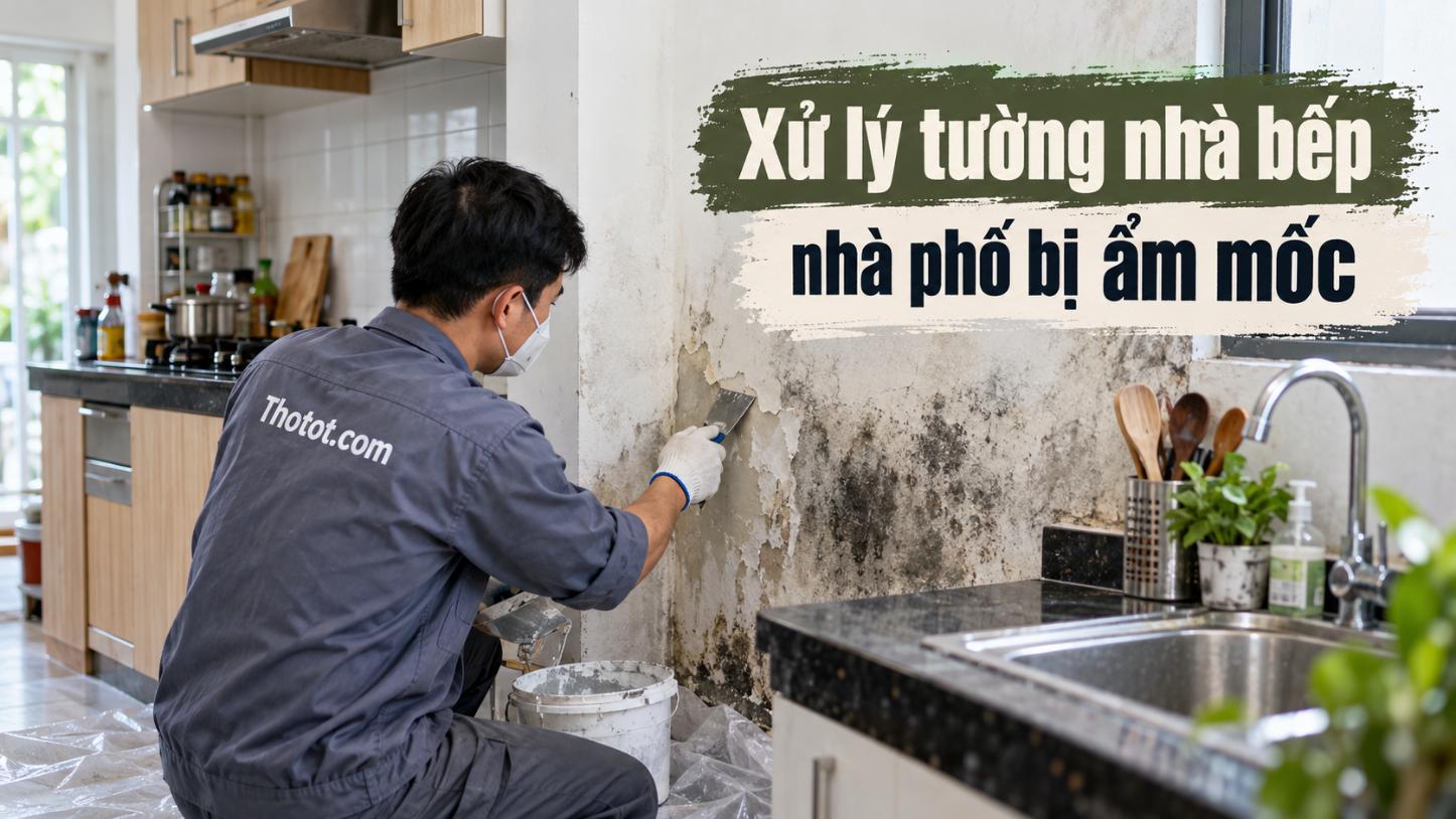 Xử lý tường nhà bếp nhà phố bị ẩm mốc