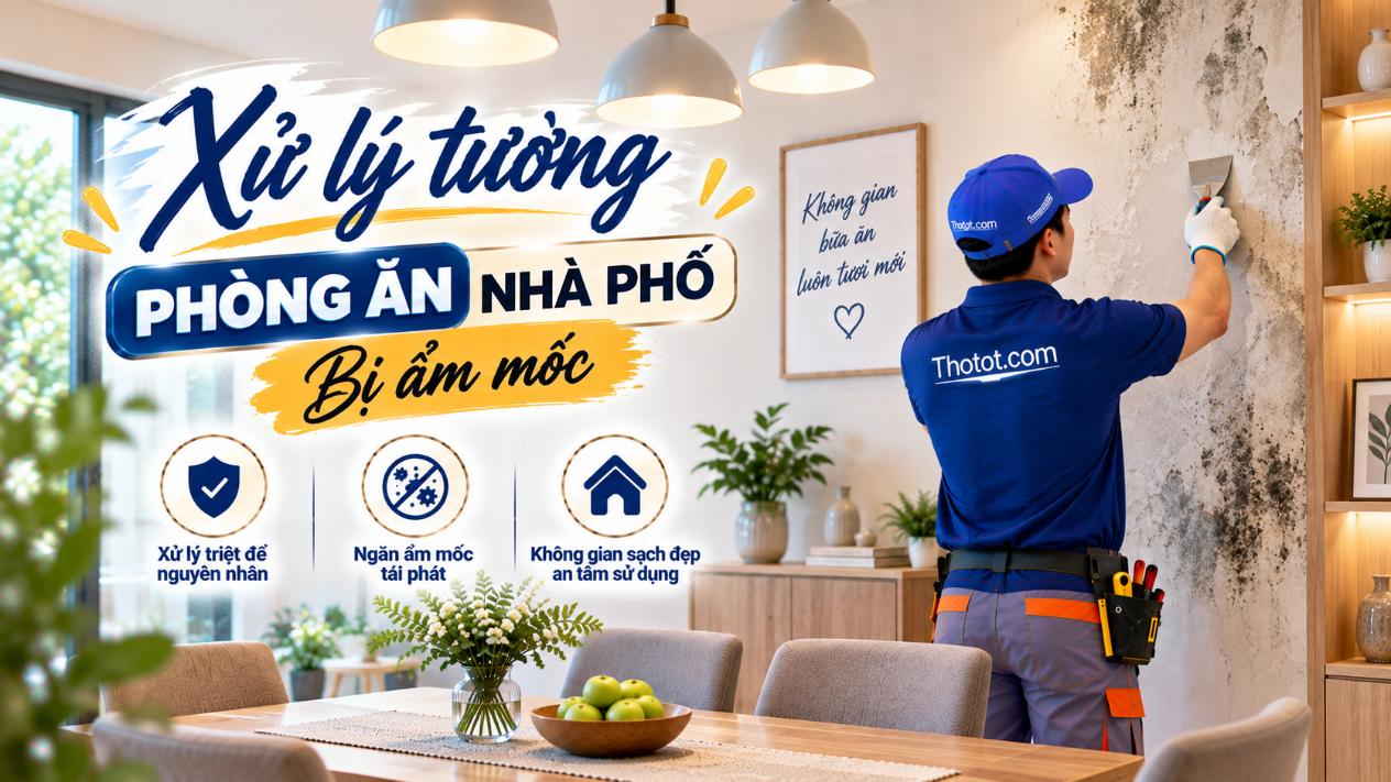 Xử lý tường phòng ăn nhà phố bị ẩm mốc