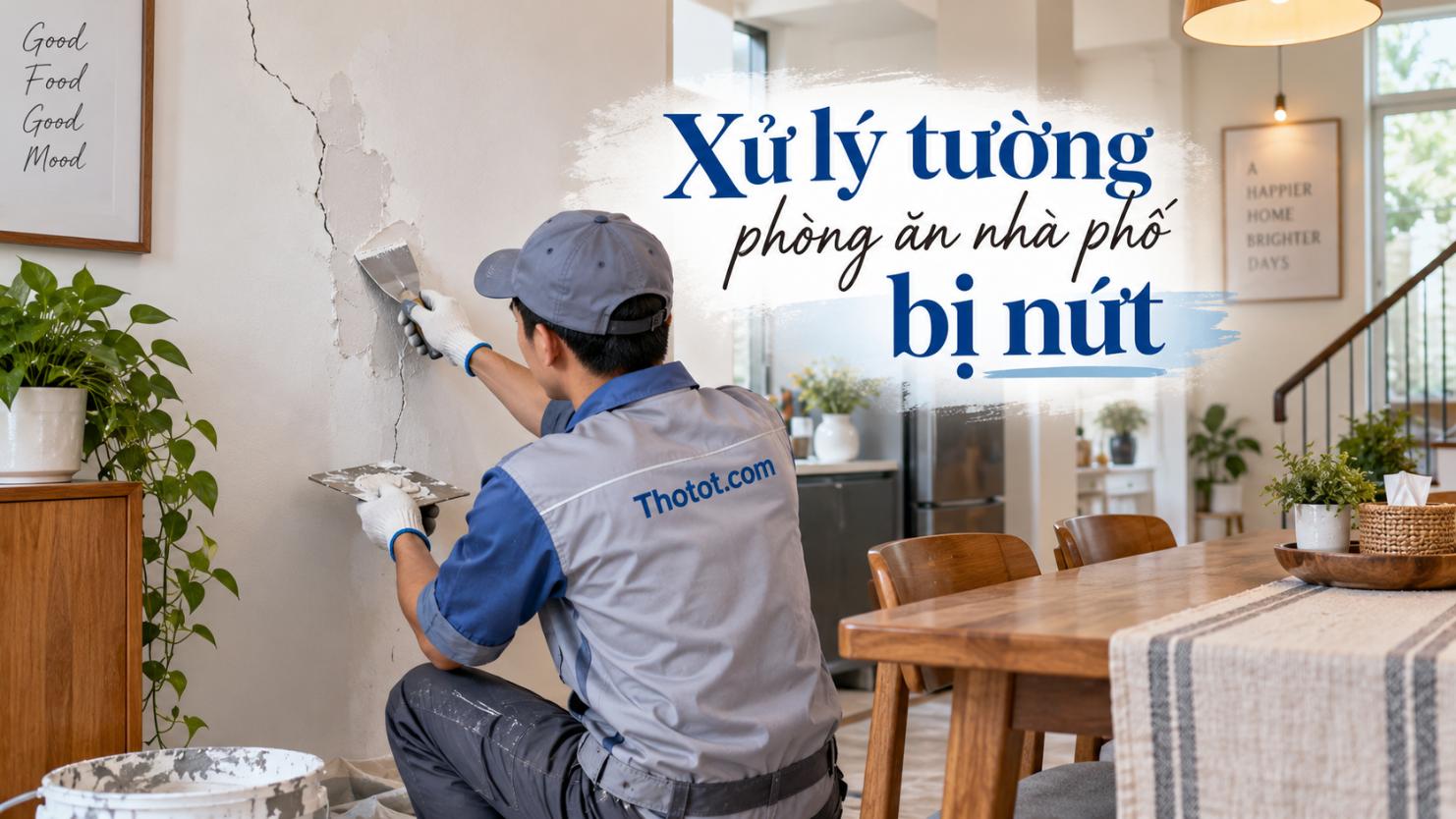 Xử lý tường phòng ăn nhà phố bị nứt